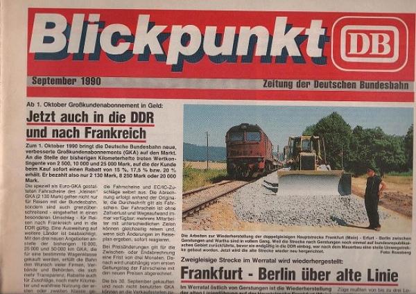 Blickpunkt : Zeitung der Deutschen Bundesbahn; September 1990