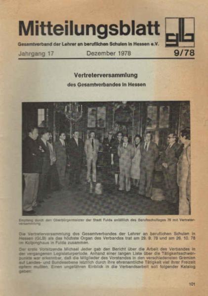 Mitteilungsblatt. [Heft] 9 / 78., Vertreterversammlung des Gesamtverbandes in Hessen.