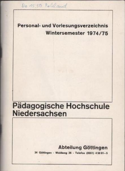 Personal- und Vorlesungsverzeichnis : Wintersemester 1974 / 75.