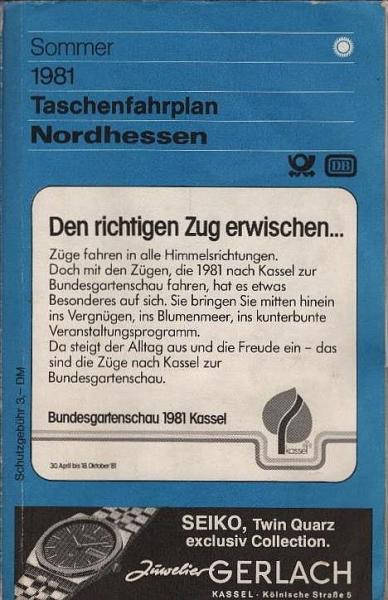 Taschenfahrplan Nordhessen. Sommer 1981. Gültig vom 31. Mai bis 26. September 1981.