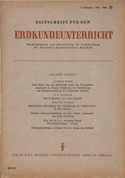 Zeitschrift für den Erdkundeunterricht. Heft 12, 1953, 5. Jahrgang.