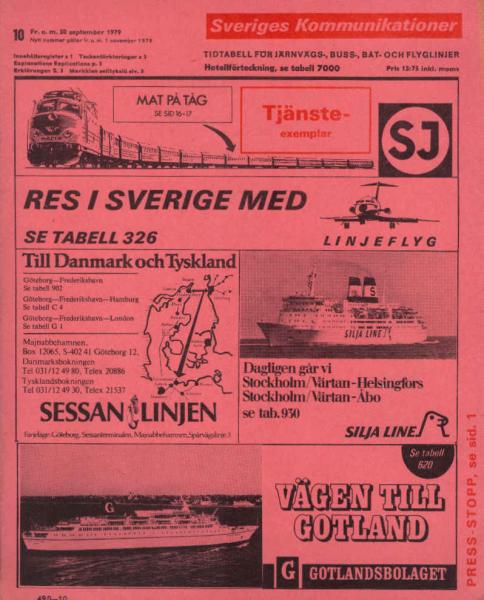 Sveriges kommunikationer. Tidtabell för järnvägs-, buss-, båt- och flyglinjer. 10. Fr. o. m. 30 september 1979