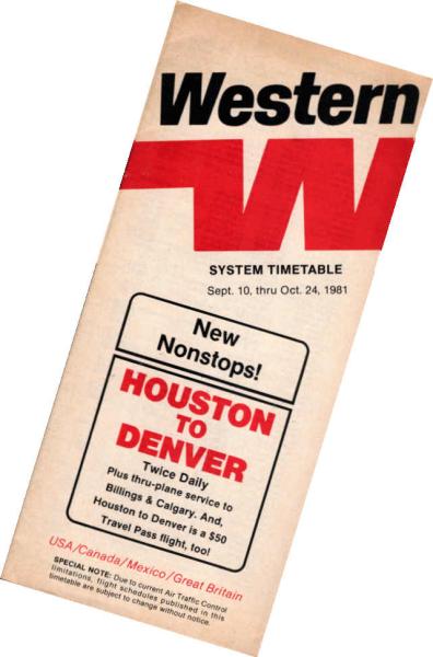 System Timetable Western Airlines Sept. 10, thru Oct. 24, 1981. USA/Canada/Mexico/Great Britain. (Prospekt)