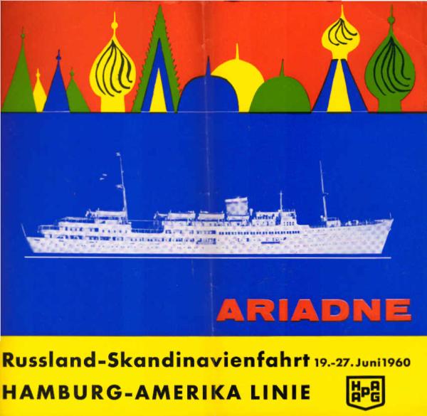 Ariadne. Russland-Skandinavienfahrt 19.-27- Juni 1960. Hamburg-Amerika Linie. (Faltblatt)