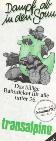 Dampf ab in den Sommer. Das billige Bahnticket für alle unter 26.Gültig vom 1.5.82 bis 31.10.82. National / International (Faltblatt)