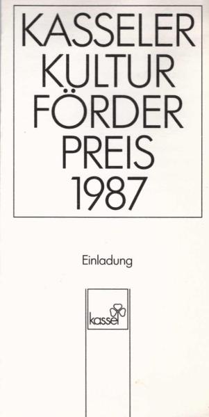 Einladung zum 1. Kasseler Kulturförderpreis am Mittwoch, dem 16. Dezember 1987
