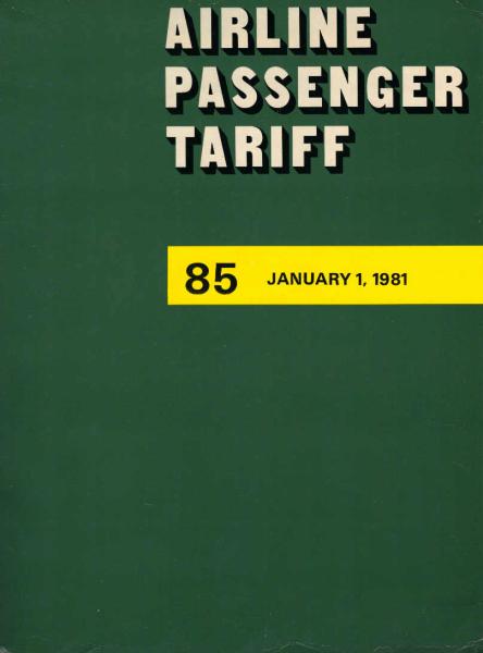 Airline Passenger Tariff (APT) ; No. 85. January 1, 1981.
