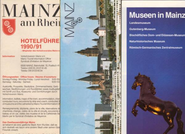 3 Prospekte : Mainz. 1., Mainz am Rhein, Hotelführer 19990/91 ; 2., Museen in Mainz ; 3., Mainz.