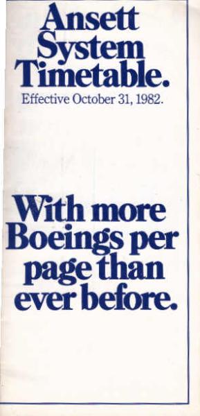 Ansett System Timetable. Effective October 31, 1982.