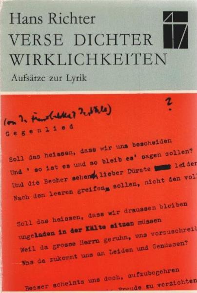 Verse, Dichter, Wirklichkeiten. Aufsätze z. Lyrik.