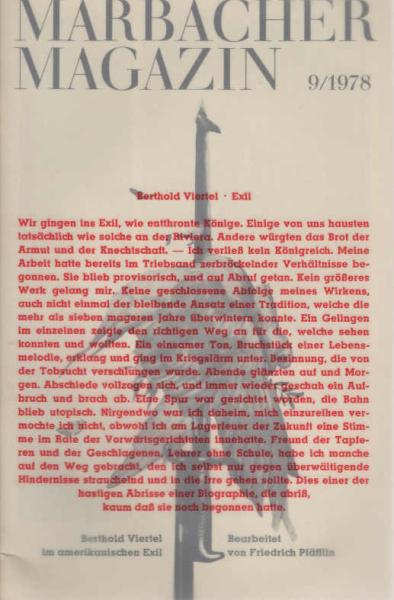 Marbacher Magazin 9/1978. Berthold Viertel im amerikanischen Exil.