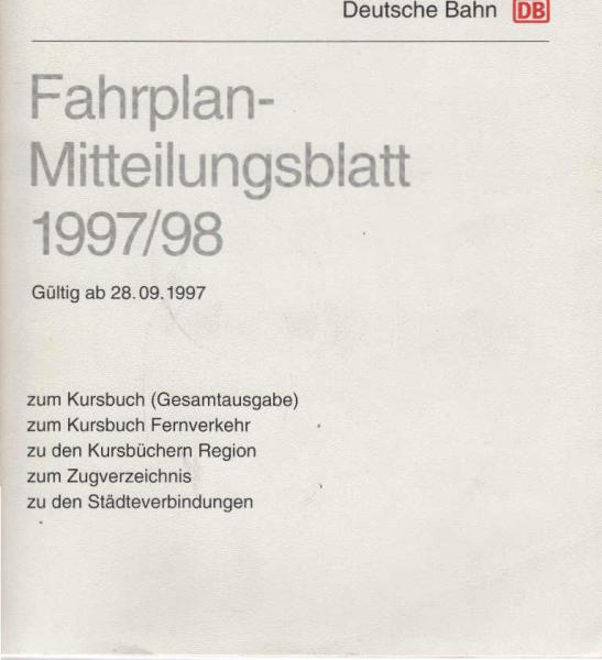 Fahrplan-Mitteilungsblatt 1997/98. Gültig ab 28.09.1997.