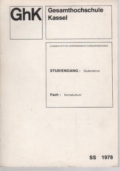 Kommentiertes Lehrveranstaltungsverzeichnis Studiengang : Stufenleiter SS 1978