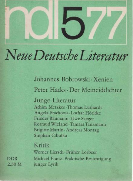 Neue Deutsche Literatur. Ndl 5 1977. 25. Jahrgang / Heft 5 / Mai 1977.