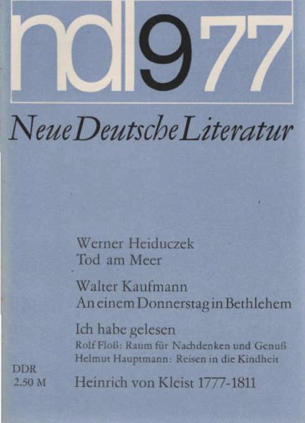 Neue Deutsche Literatur. Ndl 9 1977. 25. Jahrgang / Heft 9 / September 1977.