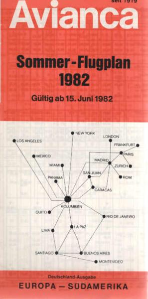 Avianca Sommer - Flugplan 1982 Gültig ab 15. Juni 1982