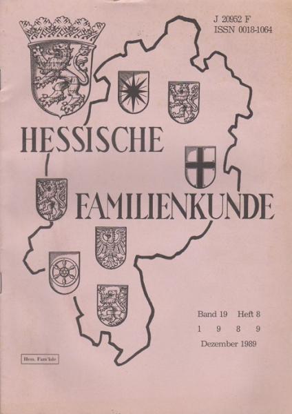 Hessische Familienkunde; Dez. 1989, Band 19/ Heft 8.