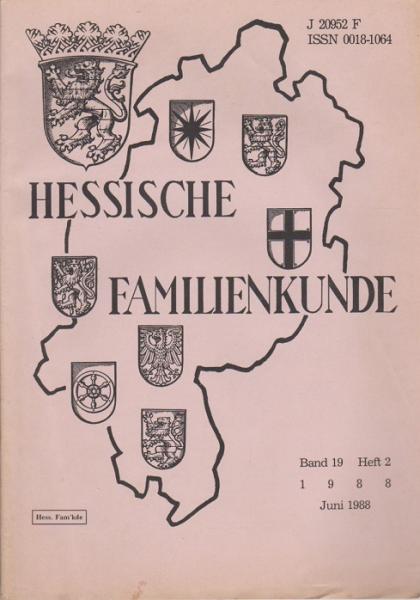 Hessische Familienkunde; Juni 1988, Band 19/ Heft 2.