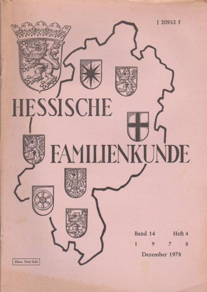 Hessische Familienkunde; Dez. 1978, Band 14/ Heft 4.