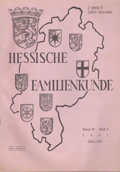 Hessische Familienkunde; März 1991, Band 20/ Heft 5.