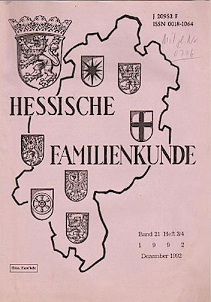 Hessische Familienkunde; Dez. 1929, Band 21/ Heft 3/4.