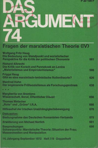 Das Argument. Zeitschrift für Philosophie und Sozialwissenschaften. Nr. 74., Fragen der marxistischen Theorie (IV)