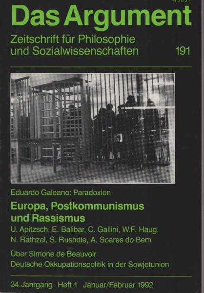 Das Argument. Zeitschrift für Philosophie und Sozialwissenschaften. Nr. 191. Europa, Postkommunismus und Rassismus.