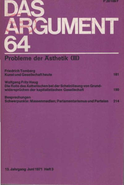 Das Argument. Zeitschrift für Philosophie und Sozialwissenschaften. Nr. 64 - Probleme der Ästhetik (3)