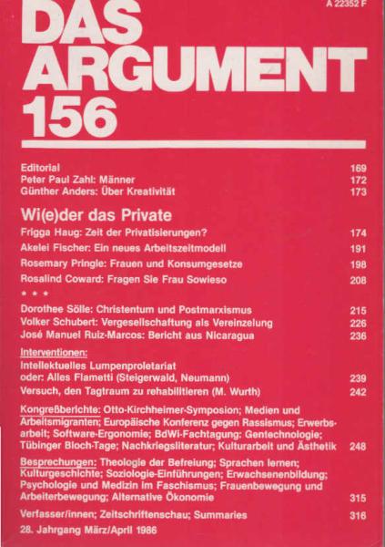 Das Argument. Zeitschrift für Philosophie und Sozialwissenschaften. Nr. 156 - Wi(e)der das Private
