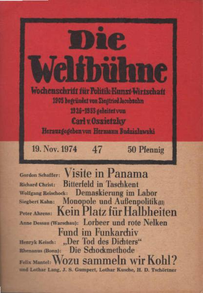 Die Weltbühne. Wochenschrift für Politik / Kunst / Wirtschaft. Heft 47 - Visite in Panama