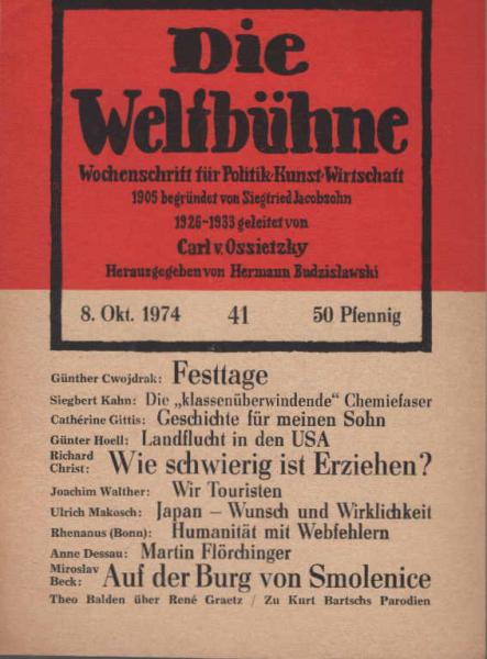Die Weltbühne. Wochenschrift für Politik / Kunst / Wirtschaft. Heft 41 - Festtage