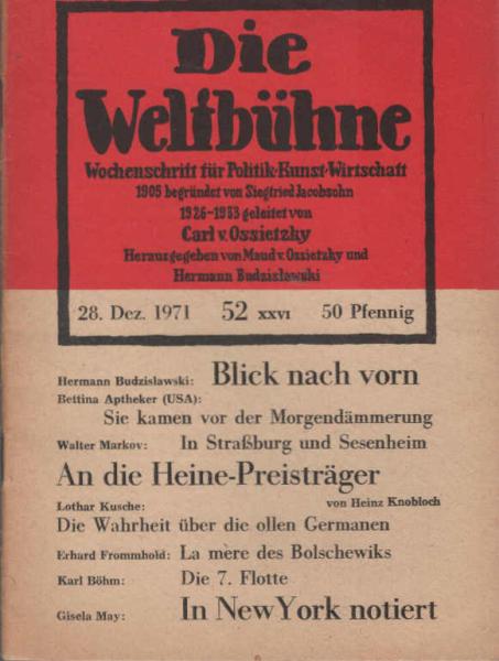Die Weltbühne. Wochenschrift für Politik / Kunst / Wirtschaft. Heft 52 - [u.a.] Walter markov: In Straßburg und Sesenheim