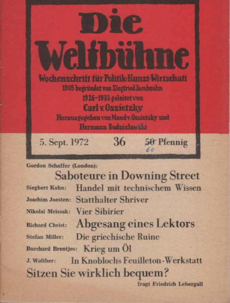 Die Weltbühne. Wochenschrift für Politik / Kunst / Wirtschaft. Heft 36.