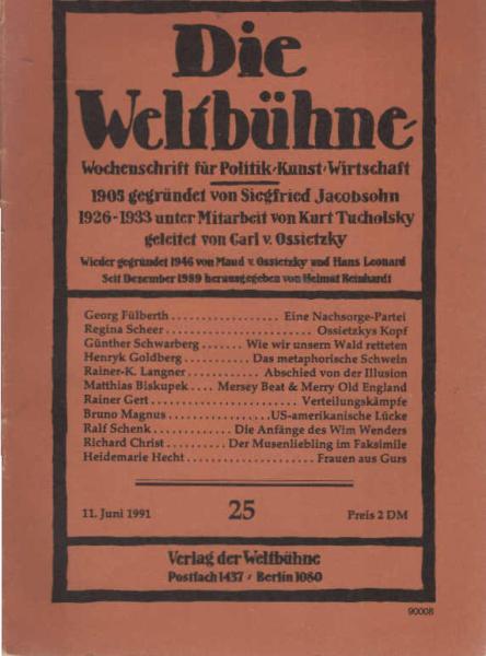 Die Weltbühne. Wochenschrift für Politik / Kunst / Wirtschaft. Heft 25.