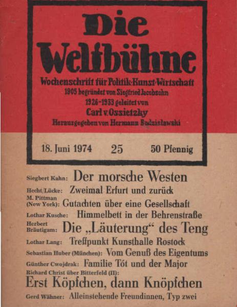 Die Weltbühne. Wochenschrift für Politik / Kunst / Wirtschaft. Heft 25. [u.a.] S. Kahn : Der morsche Westen