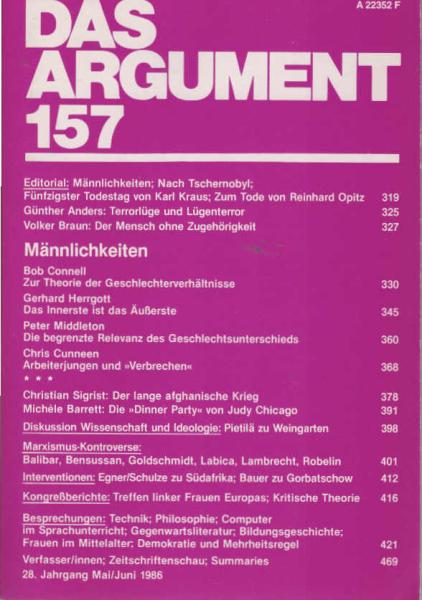 Das Argument. Zeitschrift für Philosophie und Sozialwissenschaften. Nr. 157 - Männlichkeit
