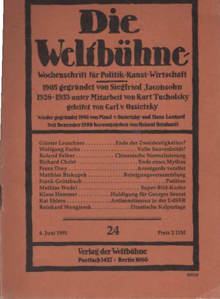 Die Weltbühne. Wochenschrift für Politik / Kunst / Wirtschaft. Heft 24