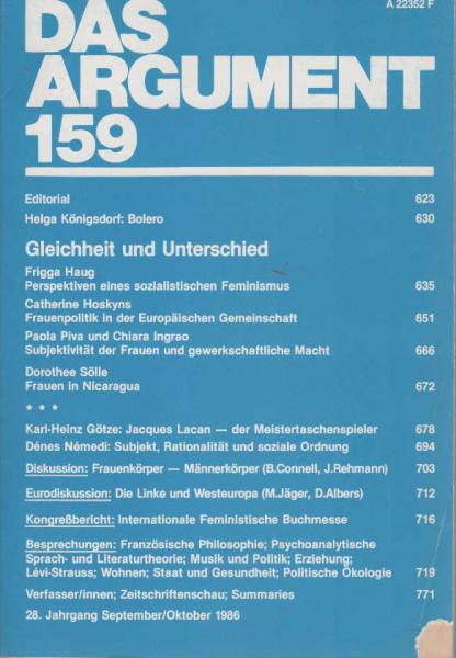 Das Argument. Zeitschrift für Philosophie und Sozialwissenschaften. Nr. 159 : Gleichheit und Unterschied