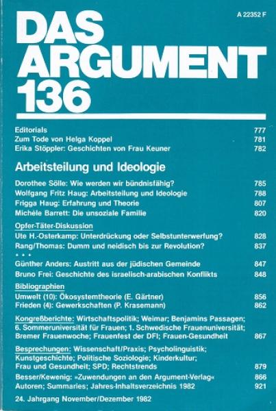 Das Argument. Zeitschrift für Philosophie und Sozialwissenschaften. Nr. 136 (24. Jahrgang. November/Dezember 1982. Arbeitsteilung und Ideologie).