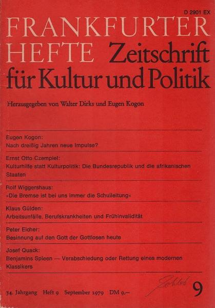 Frankfurter Hefte. Zeitschrift für Kultur und Politik. 34. Jahrgang, Heft 9, September 1979