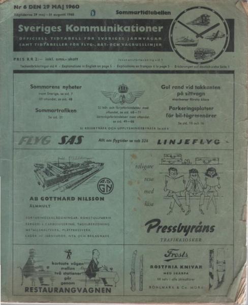 Sveriges Kommunikationer. Sommartidtabellen Nr. 6 den 29 Maj 1960.