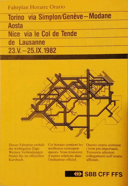 Faltblatt - Fahrplan Horaire Orario. Torino via Simplion/Genéve - Modane. 23.V.-25.IX.1982.