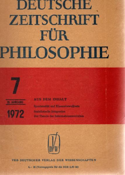 Deutsche Zeitschrift für Philosophie. 20. Jahrgang 1972.