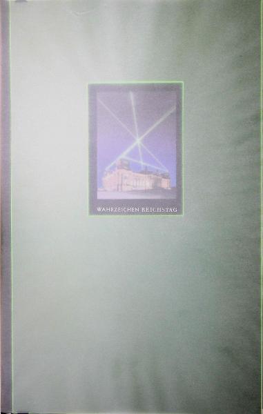 Wahrzeichen Reichstag. Dem Deutschen Volke.  Denkschrift: Licht, Raum, Plastik über dem Gebäude des Deutschen Reichstages Berlin.