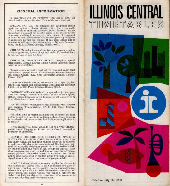 Illinois Central Timetables. Effective July 14, 1968.