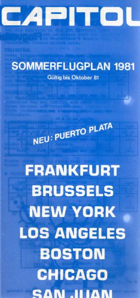 Sommerflugplan 1981. Gültig bis Oktober 81. Frankfurt - Brussels - New York - Boston ... [Faltblatt]