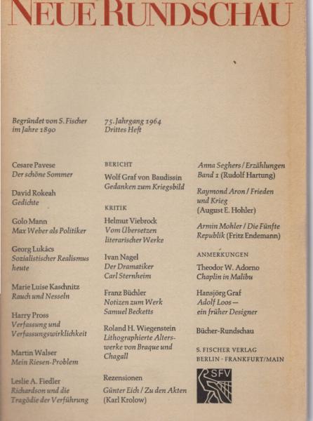 Neue Rundschau. 75. Jahrgang 1964, 3. Heft.