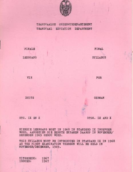Final Syllabus for German. Standards IX and X.