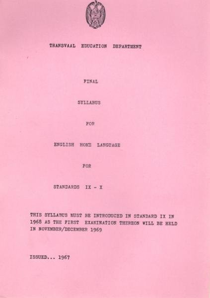 Final Syllabus for English Home Language for Standards IX - X.