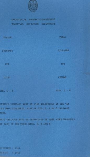 Final Syllabus for German. Standards 6 - 8.